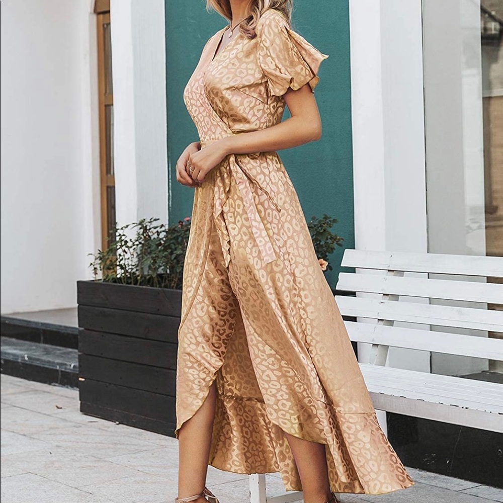 Champagne Leopard Wrap Maxi Dress